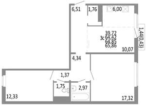 3-к квартира, строящийся дом, 65м2, 8/10 этаж