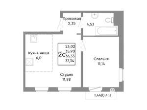 2-к квартира, строящийся дом, 36м2, 10/10 этаж