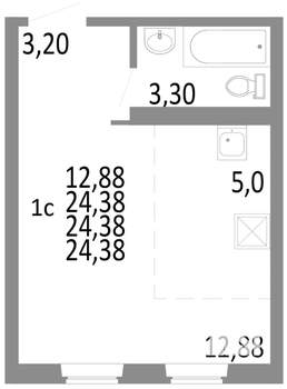 Студия квартира, строящийся дом, 24м2, 1/10 этаж