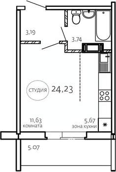 Студия квартира, строящийся дом, 24м2, 1/10 этаж