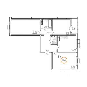 3-к квартира, строящийся дом, 81м2, 3/16 этаж