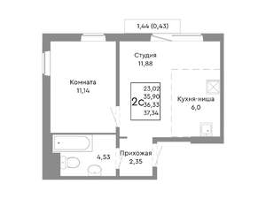 2-к квартира, строящийся дом, 36м2, 3/10 этаж