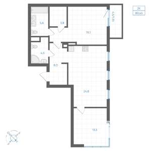 2-к квартира, вторичка, 80м2, 4/10 этаж