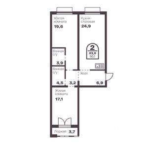 2-к квартира, вторичка, 80м2, 3/24 этаж