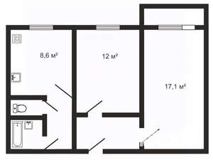 2-к квартира, вторичка, 50м2, 6/10 этаж