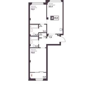 2-к квартира, вторичка, 70м2, 2/17 этаж