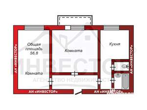 2-к квартира, вторичка, 57м2, 1/9 этаж