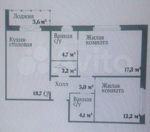 2-к квартира, вторичка, 68м2, 3/16 этаж