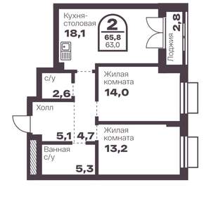 2-к квартира, вторичка, 63м2, 2/8 этаж