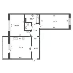 2-к квартира, вторичка, 65м2, 6/10 этаж