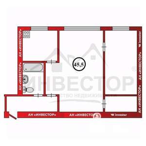 2-к квартира, вторичка, 45м2, 5/5 этаж