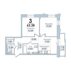 3-к квартира, вторичка, 62м2, 5/10 этаж