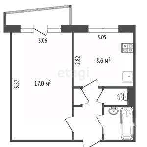 1-к квартира, вторичка, 34м2, 7/9 этаж