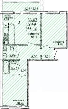 3-к квартира, вторичка, 55м2, 10/10 этаж