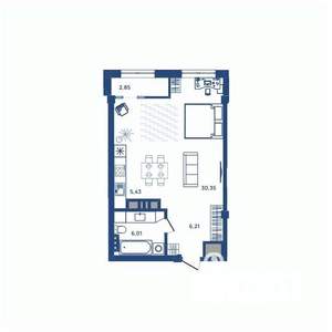 1-к квартира, вторичка, 51м2, 4/23 этаж