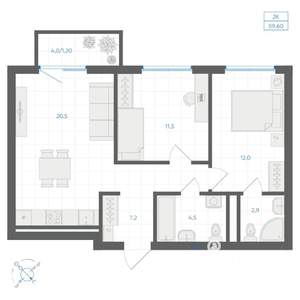 2-к квартира, вторичка, 60м2, 6/11 этаж