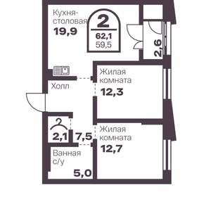 2-к квартира, вторичка, 60м2, 15/8 этаж
