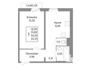 1-к квартира, строящийся дом, 32м2, 5/10 этаж