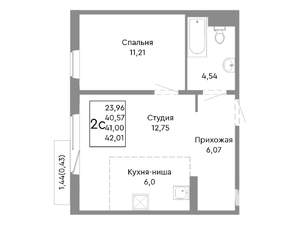 2-к квартира, вторичка, 41м2, 10/10 этаж