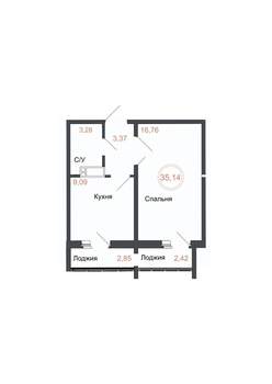 1-к квартира, вторичка, 35м2, 14/16 этаж