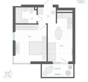 1-к квартира, вторичка, 39м2, 1/18 этаж