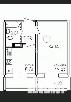 1-к квартира, вторичка, 32м2, 7/10 этаж