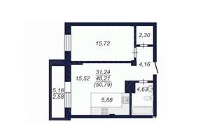 2-к квартира, вторичка, 51м2, 7/14 этаж
