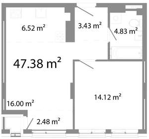 2-к квартира, строящийся дом, 47м2, 4/23 этаж