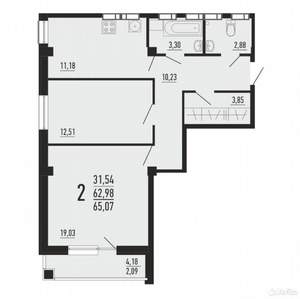 2-к квартира, сданный дом, 63м2, 8/16 этаж