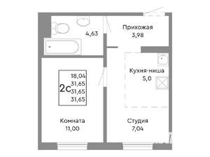 2-к квартира, строящийся дом, 32м2, 1/10 этаж