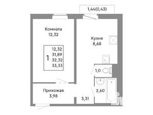 1-к квартира, строящийся дом, 32м2, 8/10 этаж