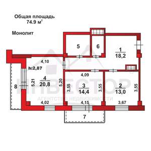 2-к квартира, вторичка, 75м2, 9/16 этаж