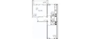 2-к квартира, сданный дом, 53м2, 6/10 этаж
