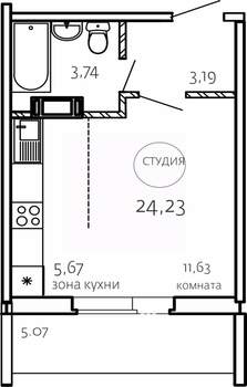 Студия квартира, строящийся дом, 24м2, 1/10 этаж