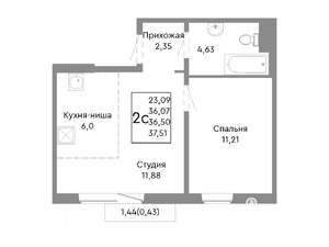 2-к квартира, строящийся дом, 37м2, 9/10 этаж