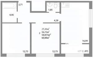 2-к квартира, вторичка, 59м2, 11/17 этаж