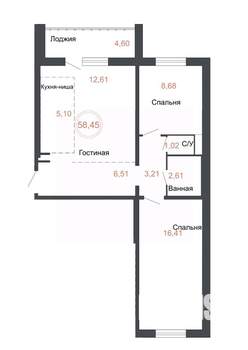 3-к квартира, вторичка, 58м2, 14/17 этаж