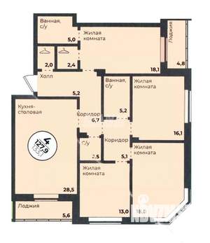 4-к квартира, вторичка, 128м2, 17/23 этаж