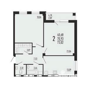 2-к квартира, вторичка, 73м2, 6/16 этаж