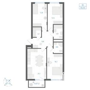 3-к квартира, вторичка, 85м2, 14/14 этаж