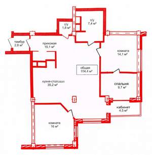 4-к квартира, вторичка, 104м2, 7/25 этаж