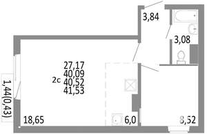 2-к квартира, строящийся дом, 41м2, 7/10 этаж