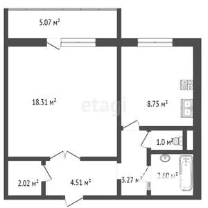 1-к квартира, вторичка, 43м2, 9/9 этаж