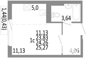 Студия квартира, строящийся дом, 24м2, 6/10 этаж