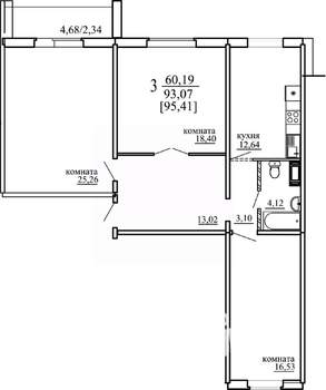 3-к квартира, строящийся дом, 93м2, 9/10 этаж