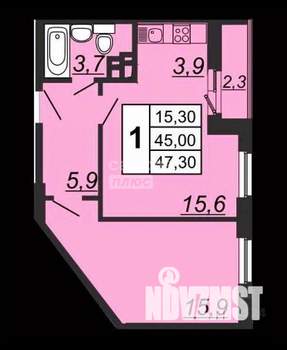 1-к квартира, вторичка, 45м2, 4/25 этаж