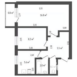 2-к квартира, вторичка, 40м2, 5/5 этаж
