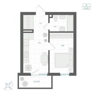 1-к квартира, вторичка, 33м2, 3/18 этаж