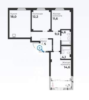 3-к квартира, вторичка, 80м2, 3/8 этаж
