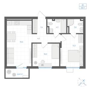 2-к квартира, вторичка, 58м2, 8/18 этаж